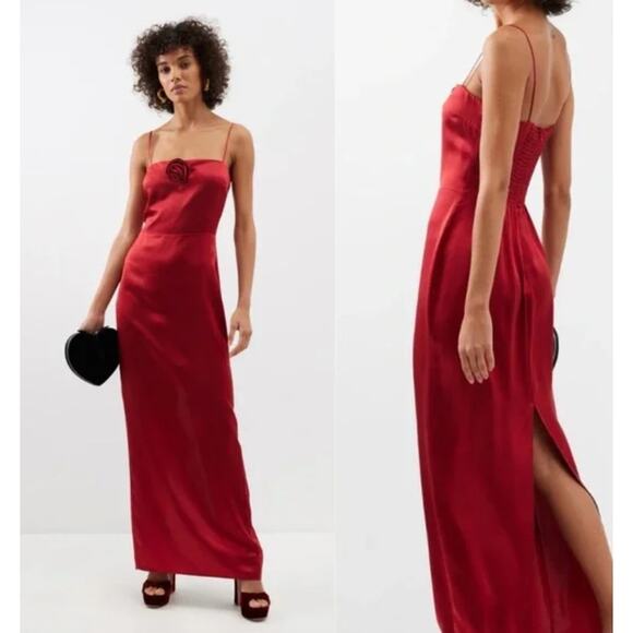 Reformation Dresses & Skirts - REFORMATION Frankie Silk Maxi Dress in a Vibrant Red with Rosette Size 6